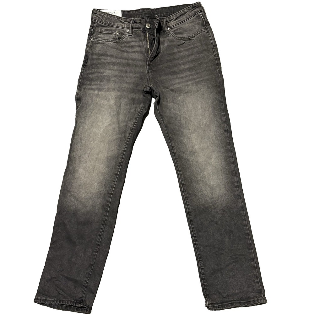 H&M Black Jeans Mens 31x32 Regular Fit Straight Leg‎ Faded Whiskered Stretch